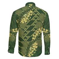 Green Aloha Hawaii Family Matching Off The Shoulder Long Sleeve Dress and Hawaiian Shirt Hawaiian Kakau Ohia Lehua Lei LT14 - Polynesian Pride