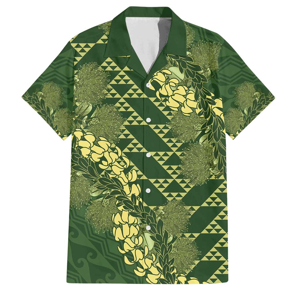 Green Aloha Hawaii Family Matching Off Shoulder Maxi Dress and Hawaiian Shirt Hawaiian Kakau Ohia Lehua Lei LT14 Dad's Shirt - Short Sleeve Green - Polynesian Pride