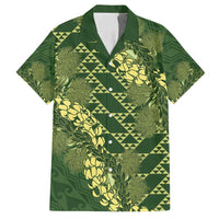 Green Aloha Hawaii Family Matching Off Shoulder Maxi Dress and Hawaiian Shirt Hawaiian Kakau Ohia Lehua Lei LT14 Dad's Shirt - Short Sleeve Green - Polynesian Pride