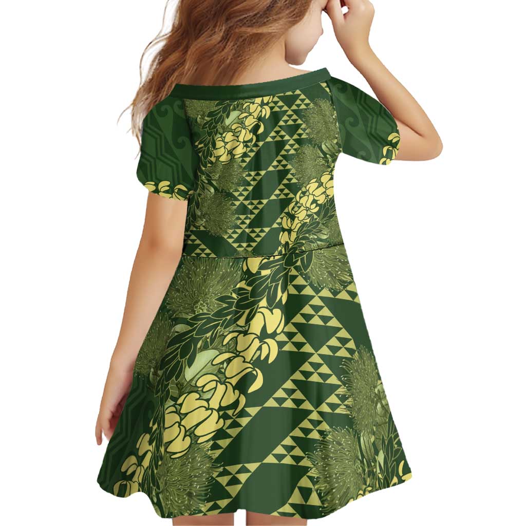 Green Aloha Hawaii Family Matching Off Shoulder Short Dress and Hawaiian Shirt Hawaiian Kakau Ohia Lehua Lei LT14 - Polynesian Pride