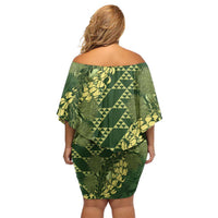 Green Aloha Hawaii Family Matching Off Shoulder Short Dress and Hawaiian Shirt Hawaiian Kakau Ohia Lehua Lei LT14 - Polynesian Pride