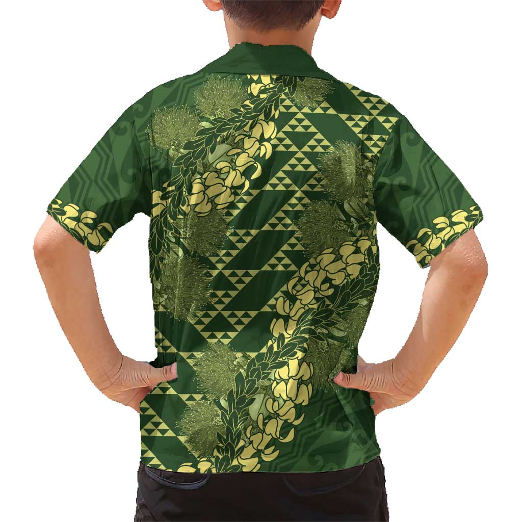 Green Aloha Hawaii Family Matching Short Sleeve Bodycon Dress and Hawaiian Shirt Hawaiian Kakau Ohia Lehua Lei LT14 - Polynesian Pride