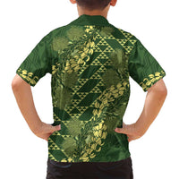 Green Aloha Hawaii Family Matching Summer Maxi Dress and Hawaiian Shirt Hawaiian Kakau Ohia Lehua Lei LT14 - Polynesian Pride