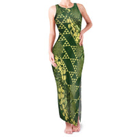 Green Aloha Hawaii Family Matching Tank Maxi Dress and Hawaiian Shirt Hawaiian Kakau Ohia Lehua Lei LT14 Mom's Dress Green - Polynesian Pride