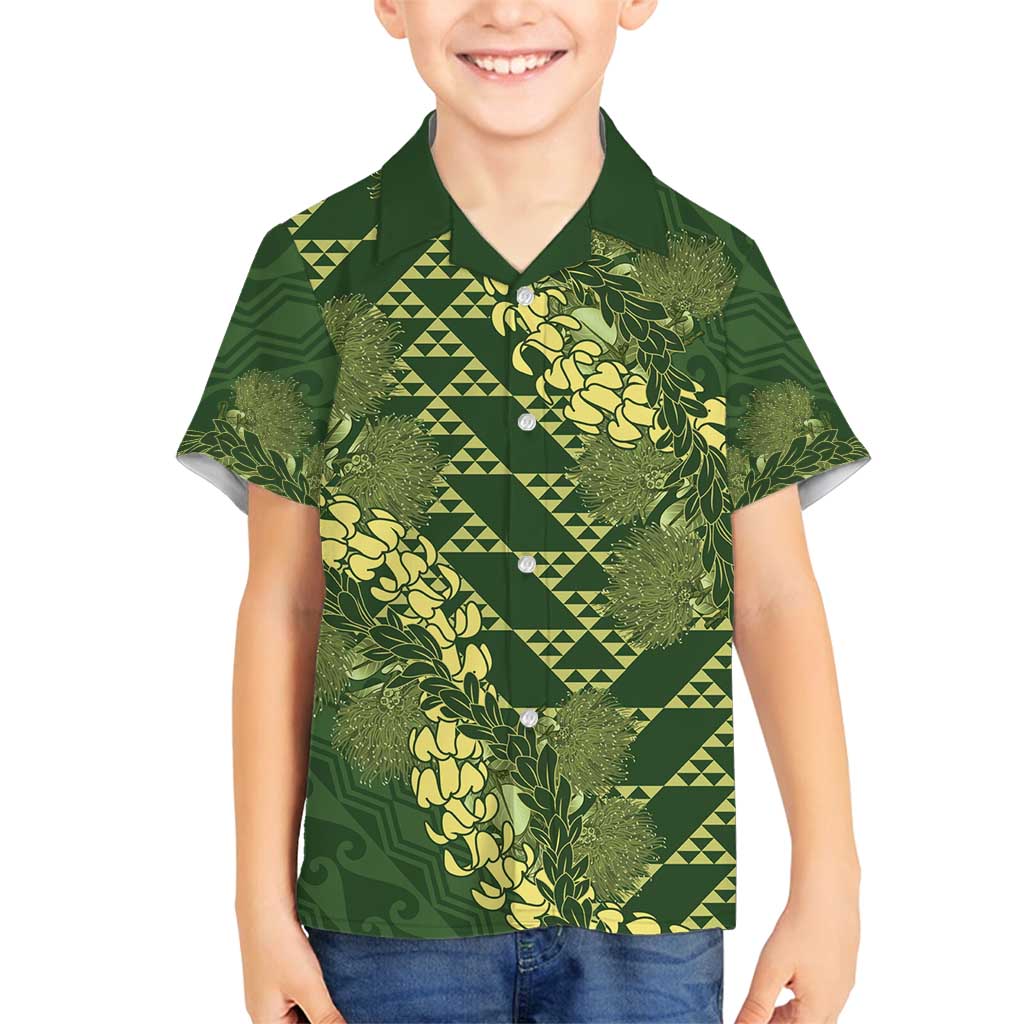 Green Aloha Hawaii Family Matching Tank Maxi Dress and Hawaiian Shirt Hawaiian Kakau Ohia Lehua Lei LT14 Son's Shirt Green - Polynesian Pride