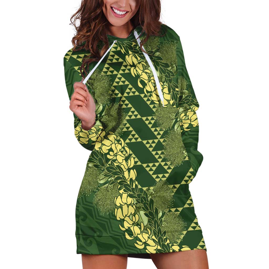 Green Aloha Hawaii Hoodie Dress Hawaiian Kakau Ohia Lehua Lei - Polynesian Pride