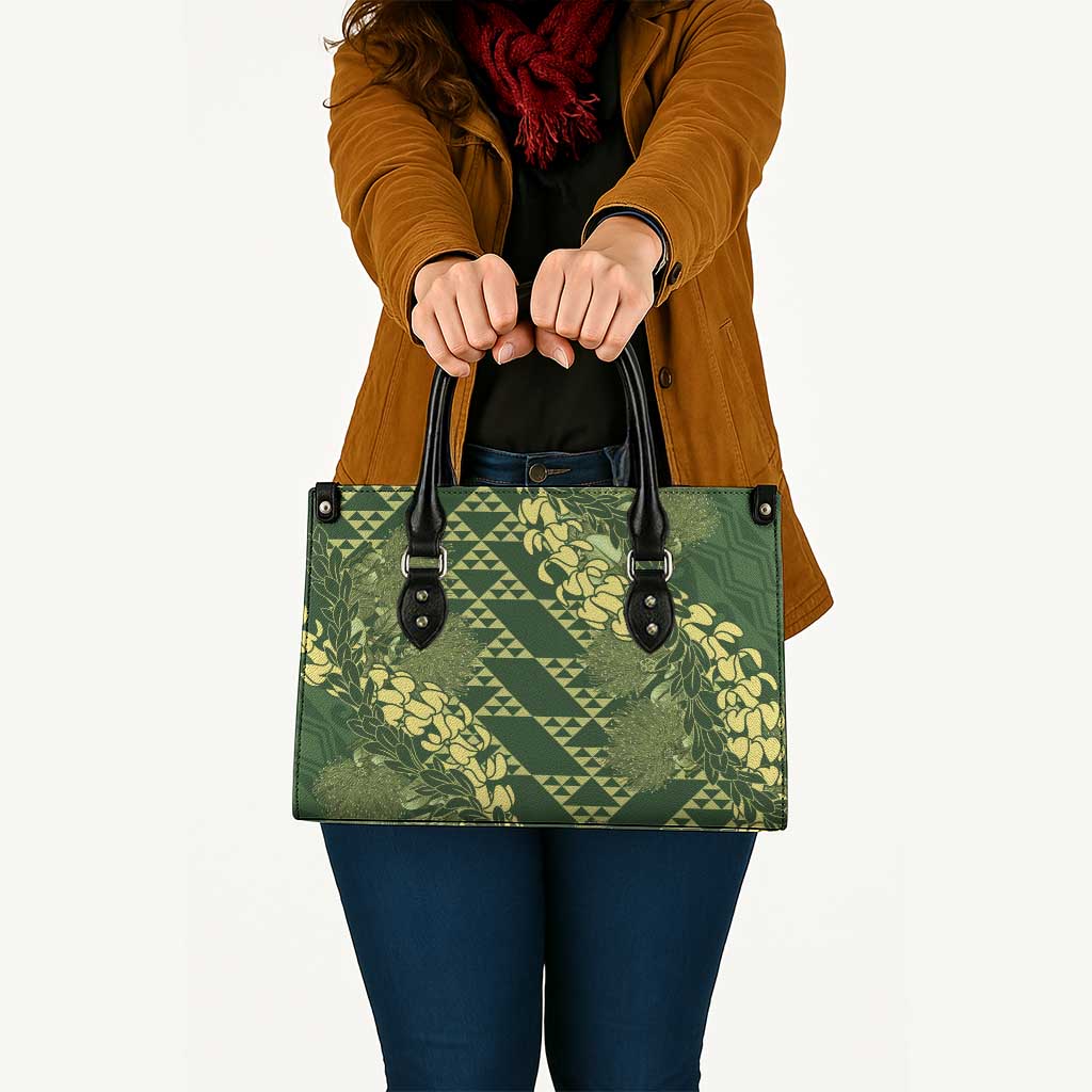 Green Aloha Hawaii Leather Bag Hawaiian Kakau Ohia Lehua Lei - Polynesian Pride