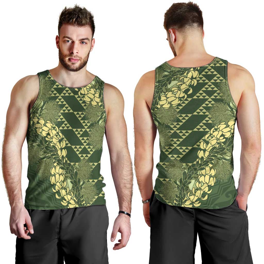 Green Aloha Hawaii Men Tank Top Hawaiian Kakau Ohia Lehua Lei - Polynesian Pride