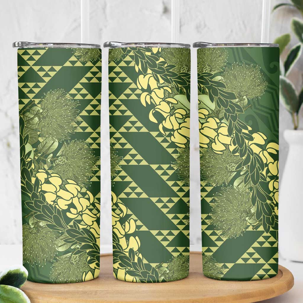 Green Aloha Hawaii Skinny Tumbler Hawaiian Kakau Ohia Lehua Lei LT14 - Polynesian Pride