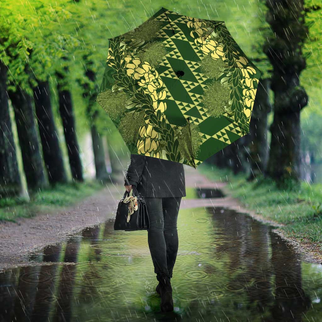 Green Aloha Hawaii Umbrella Hawaiian Kakau Ohia Lehua Lei - Polynesian Pride