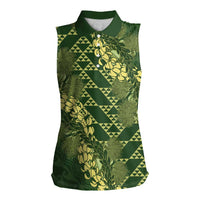 Green Aloha Hawaii Women Sleeveless Polo Shirt Hawaiian Kakau Ohia Lehua Lei LT14 Female Green - Polynesian Pride