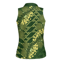 Green Aloha Hawaii Women Sleeveless Polo Shirt Hawaiian Kakau Ohia Lehua Lei LT14 - Polynesian Pride