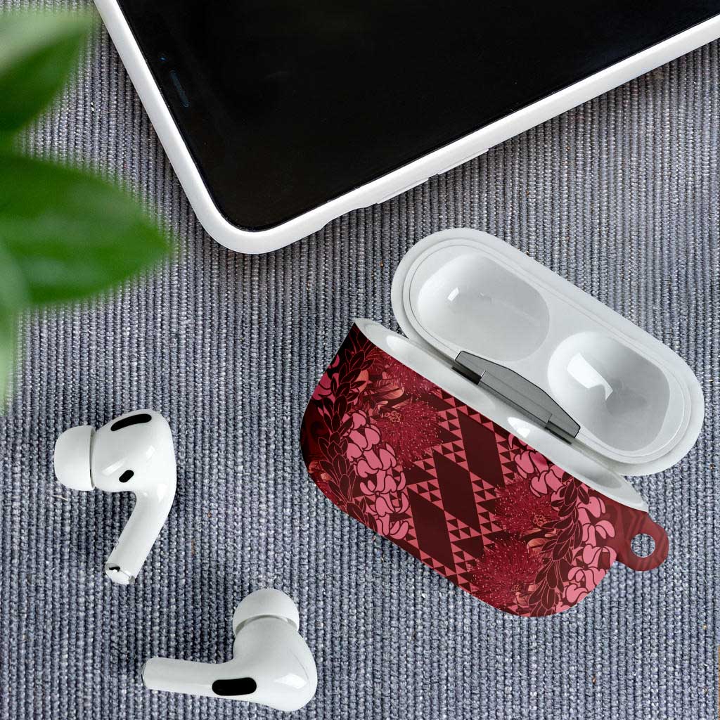 Maroon Aloha Hawaii AirPods Case Hawaiian Kakau Ohia Lehua Lei - Polynesian Pride