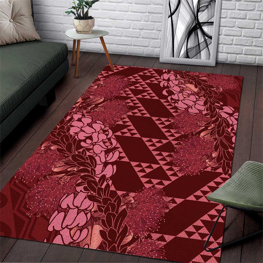 Maroon Aloha Hawaii Area Rug Hawaiian Kakau Ohia Lehua Lei LT14 Maroon - Polynesian Pride