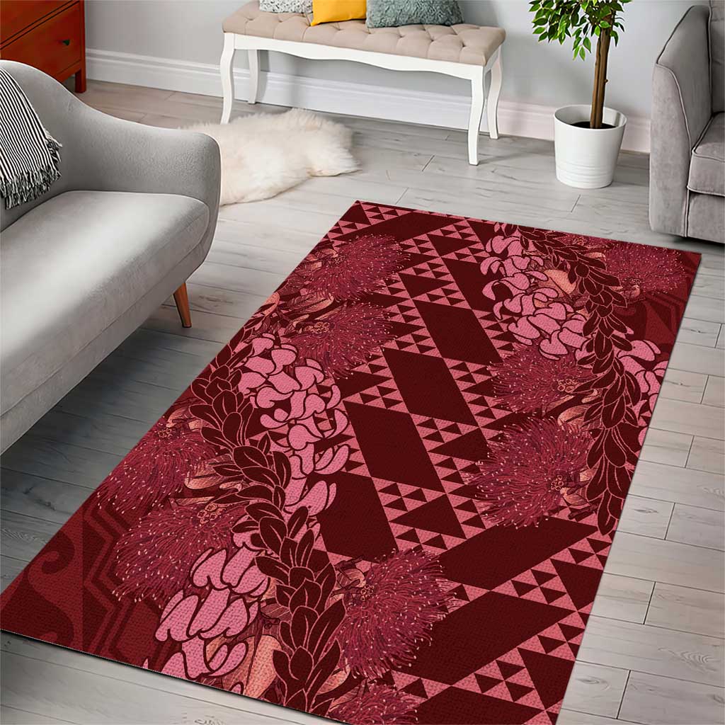 Maroon Aloha Hawaii Area Rug Hawaiian Kakau Ohia Lehua Lei LT14 - Polynesian Pride