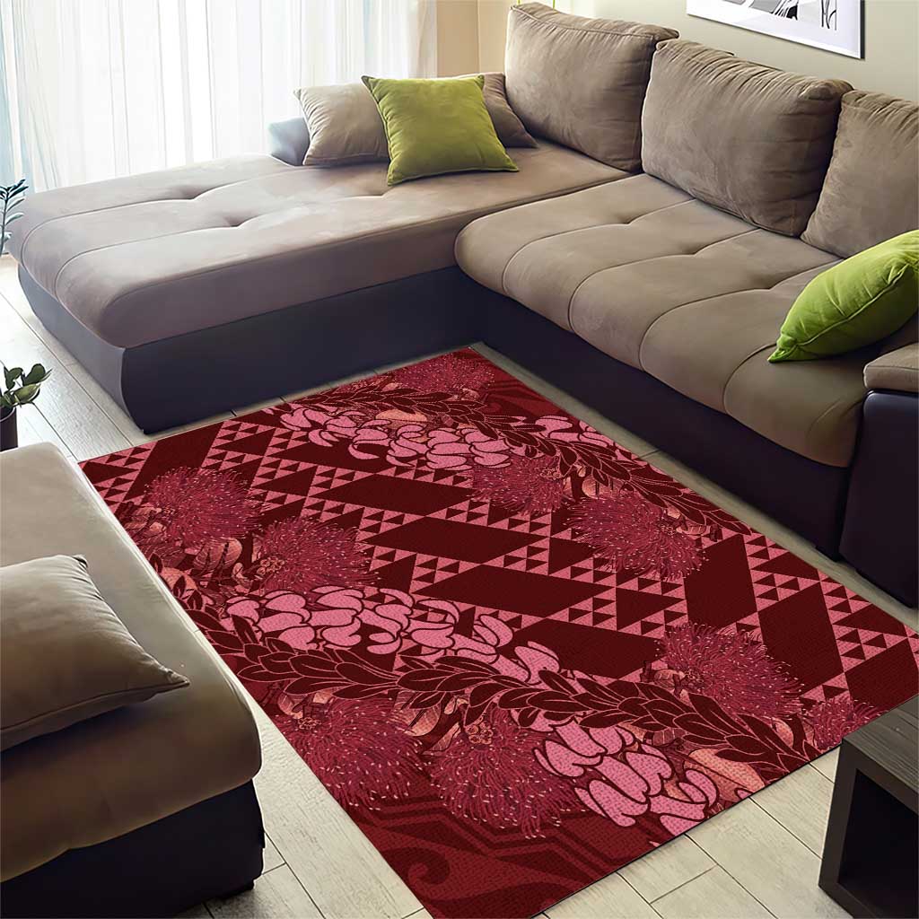 Maroon Aloha Hawaii Area Rug Hawaiian Kakau Ohia Lehua Lei LT14 - Polynesian Pride