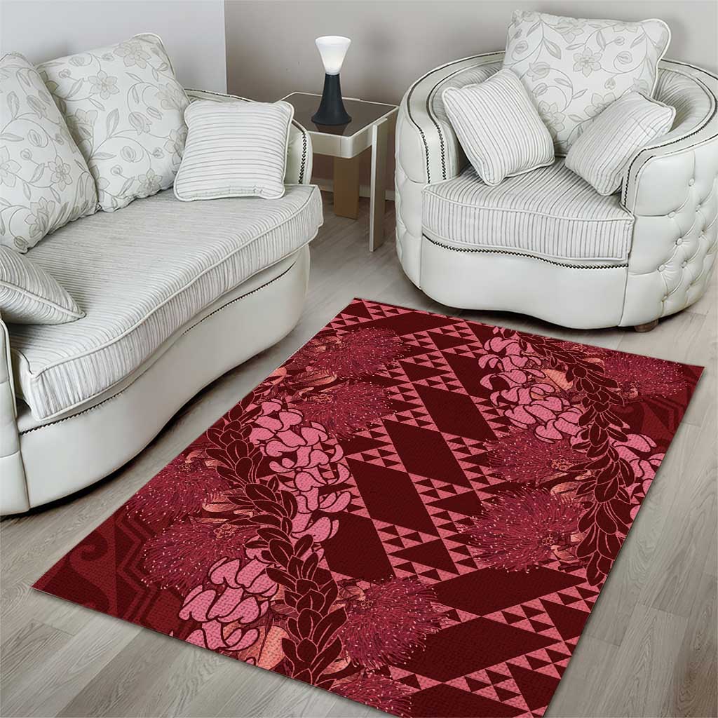 Maroon Aloha Hawaii Area Rug Hawaiian Kakau Ohia Lehua Lei LT14 - Polynesian Pride