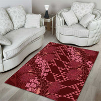 Maroon Aloha Hawaii Area Rug Hawaiian Kakau Ohia Lehua Lei LT14 - Polynesian Pride