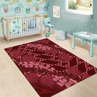 Maroon Aloha Hawaii Area Rug Hawaiian Kakau Ohia Lehua Lei LT14 - Polynesian Pride