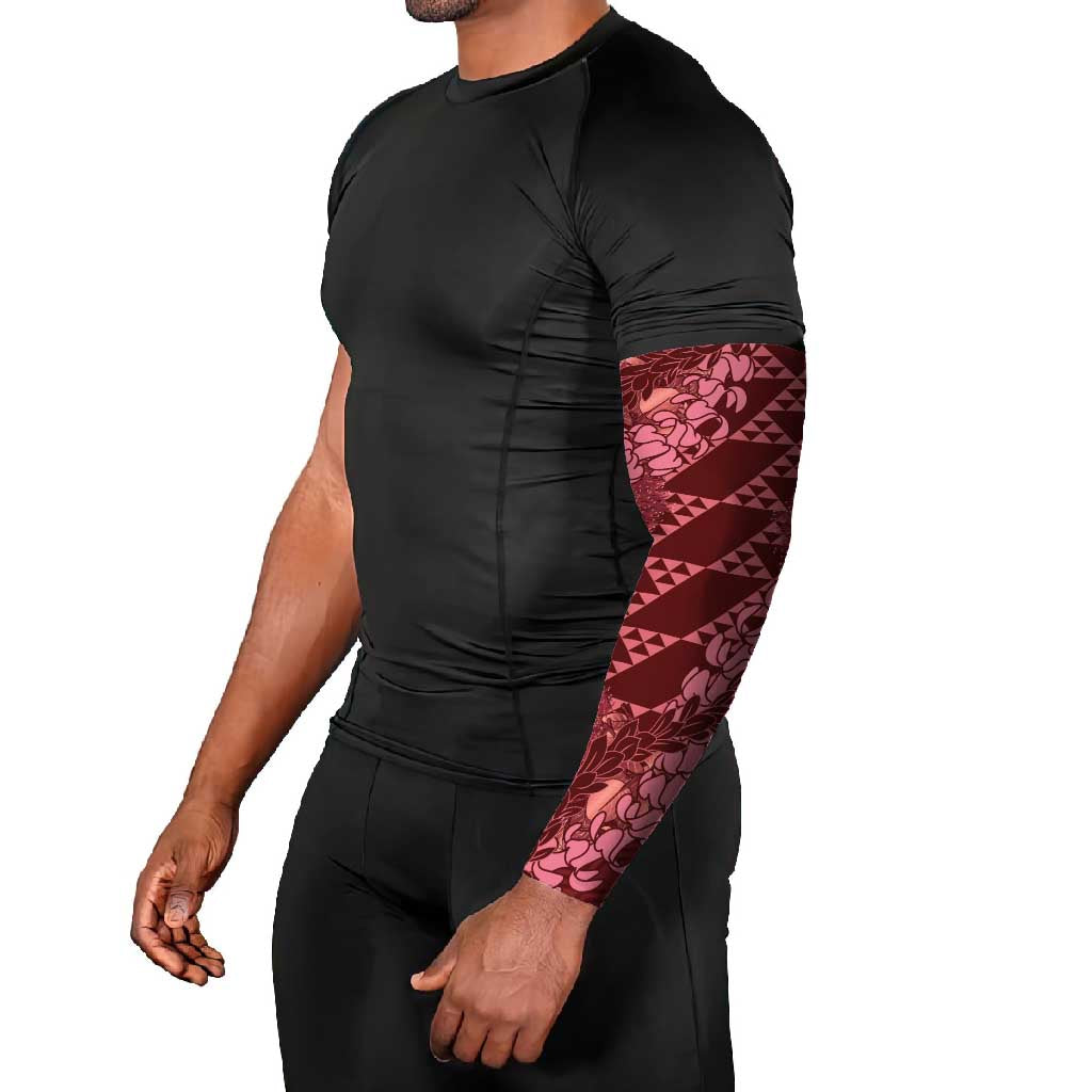 Maroon Aloha Hawaii Arm Sleeves Hawaiian Kakau Ohia Lehua Lei - Polynesian Pride