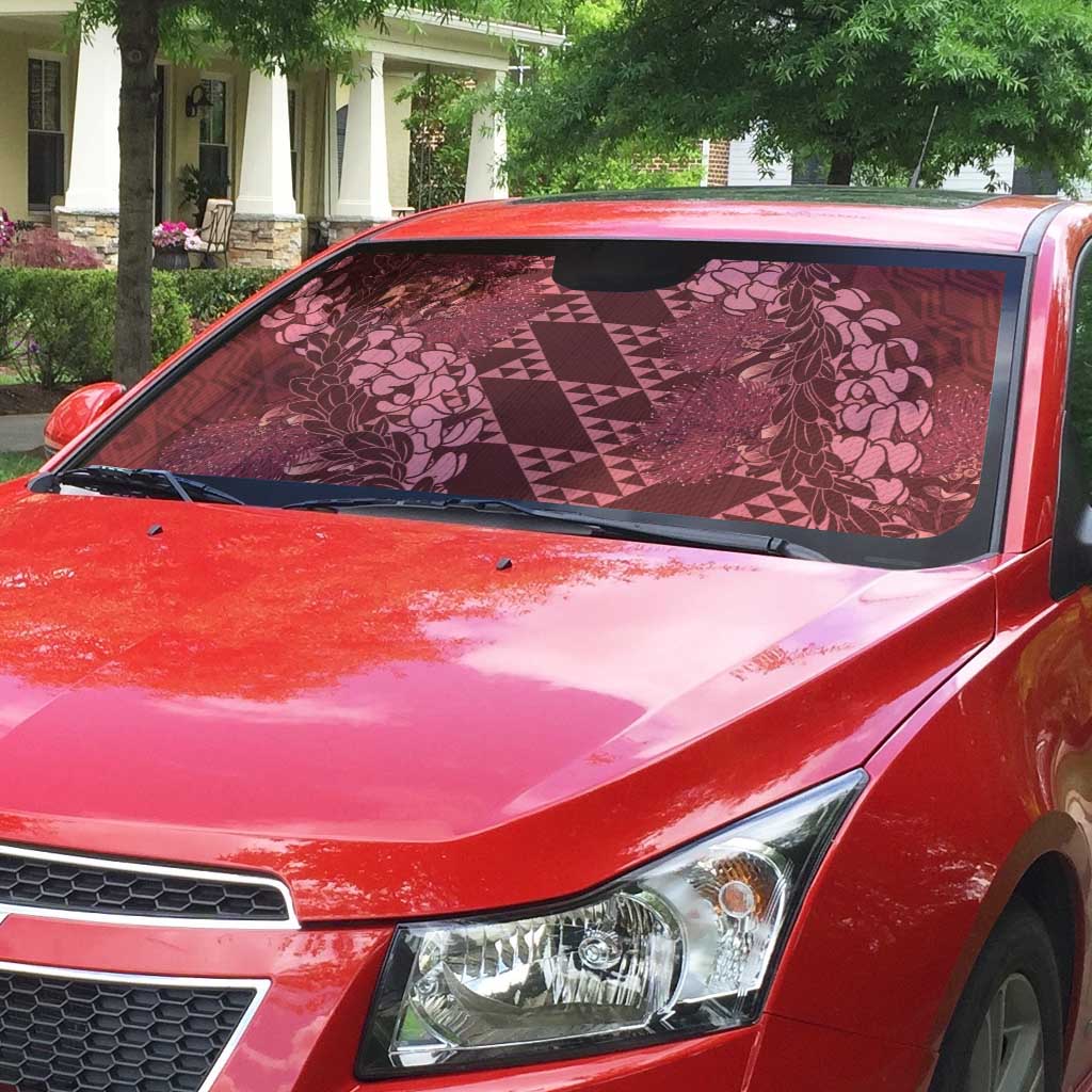Maroon Aloha Hawaii Auto Sun Shade Hawaiian Kakau Ohia Lehua Lei - Polynesian Pride