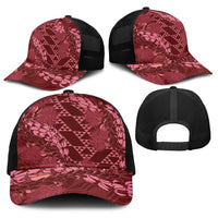 Maroon Aloha Hawaii Baseball Net Cap Hawaiian Kakau Ohia Lehua Lei - Polynesian Pride