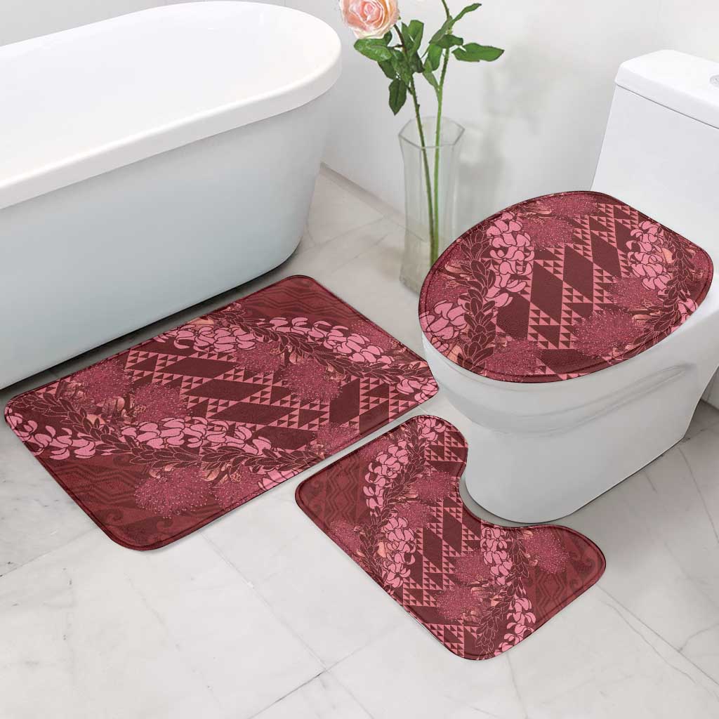 Maroon Aloha Hawaii Bathroom Set Hawaiian Kakau Ohia Lehua Lei - Polynesian Pride