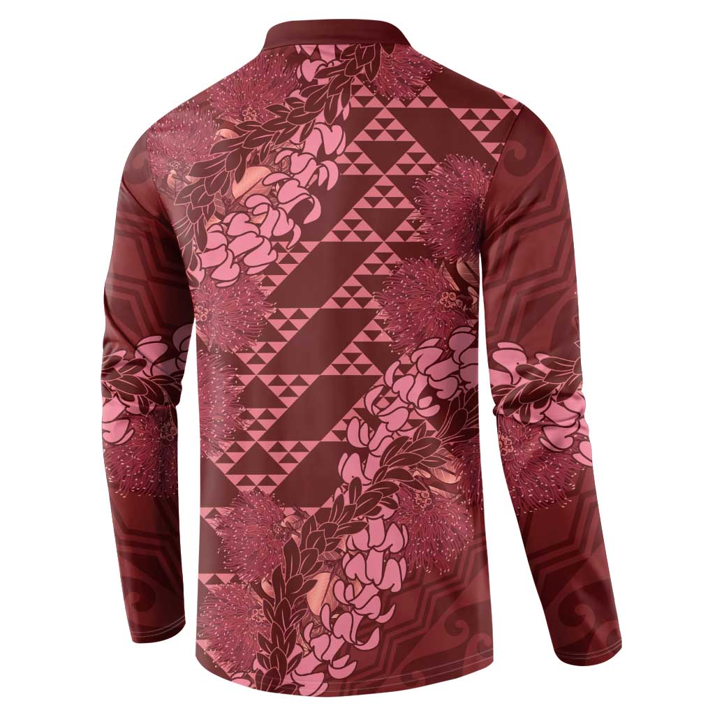 Maroon Aloha Hawaii Button Sweatshirt Hawaiian Kakau Ohia Lehua Lei - Polynesian Pride