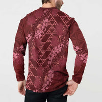 Maroon Aloha Hawaii Button Sweatshirt Hawaiian Kakau Ohia Lehua Lei - Polynesian Pride