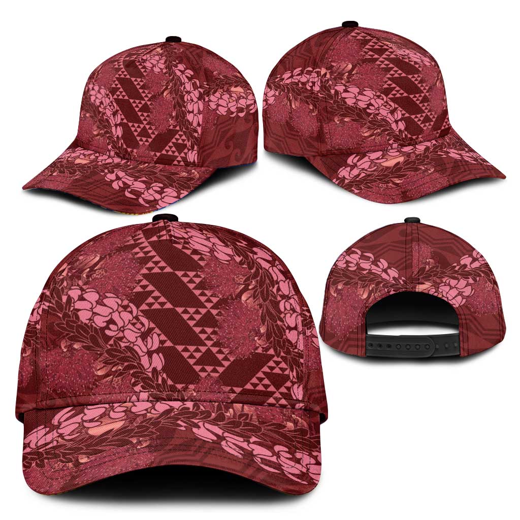 Maroon Aloha Hawaii Classic Cap Hawaiian Kakau Ohia Lehua Lei - Polynesian Pride