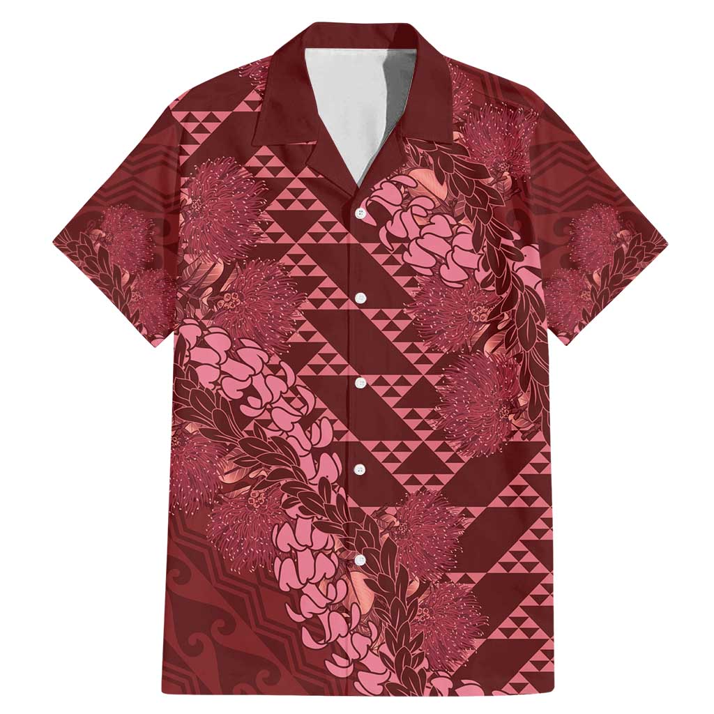 Maroon Aloha Hawaii Family Matching Mermaid Dress and Hawaiian Shirt Hawaiian Kakau Ohia Lehua Lei LT14 Dad's Shirt - Short Sleeve Maroon - Polynesian Pride