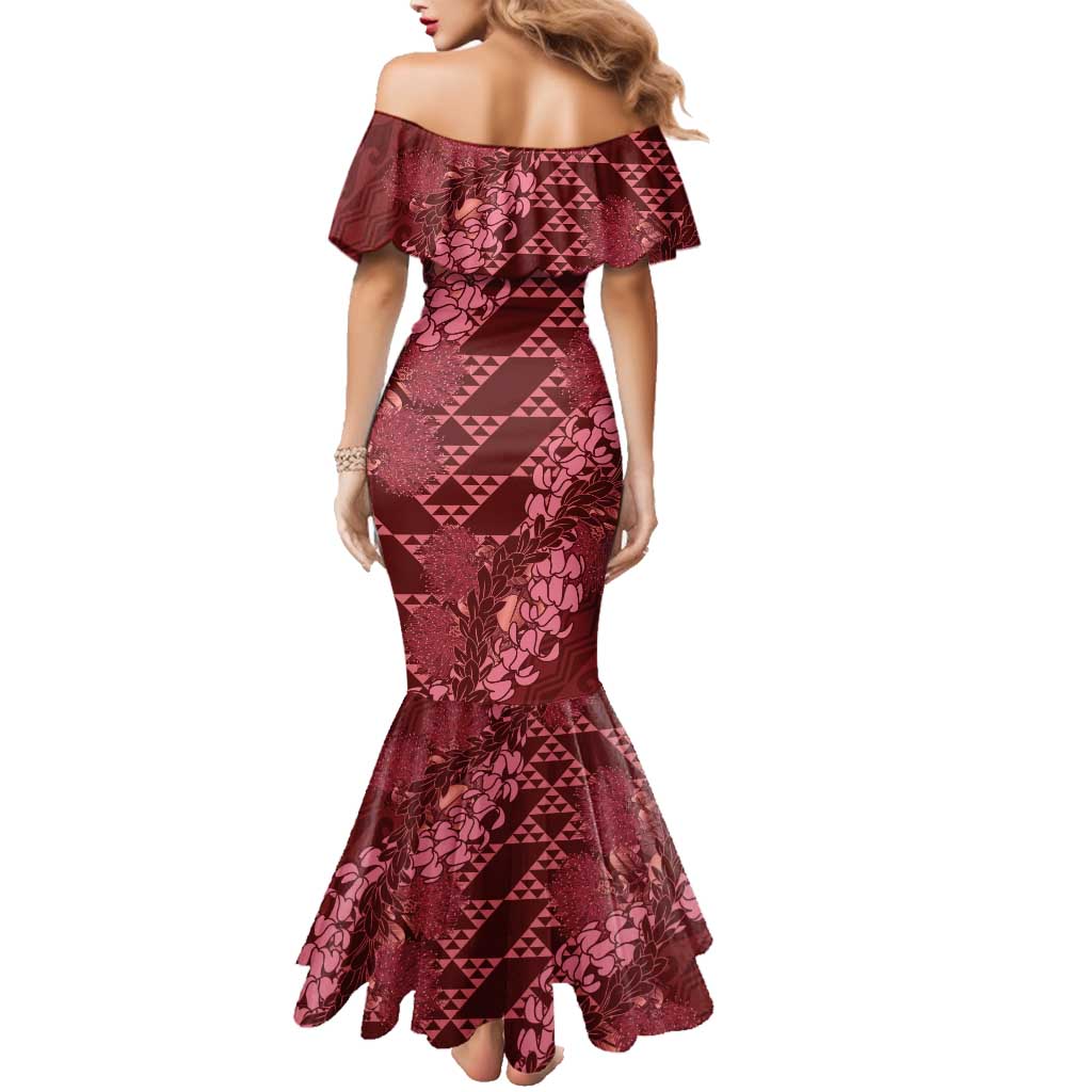 Maroon Aloha Hawaii Family Matching Mermaid Dress and Hawaiian Shirt Hawaiian Kakau Ohia Lehua Lei LT14 - Polynesian Pride