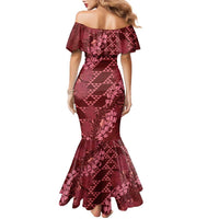 Maroon Aloha Hawaii Family Matching Mermaid Dress and Hawaiian Shirt Hawaiian Kakau Ohia Lehua Lei LT14 - Polynesian Pride
