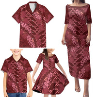 Maroon Aloha Hawaii Family Matching Puletasi and Hawaiian Shirt Hawaiian Kakau Ohia Lehua Lei LT14 - Polynesian Pride