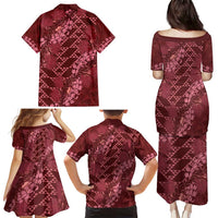 Maroon Aloha Hawaii Family Matching Puletasi and Hawaiian Shirt Hawaiian Kakau Ohia Lehua Lei LT14 - Polynesian Pride