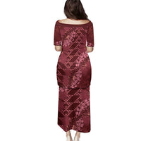 Maroon Aloha Hawaii Family Matching Puletasi and Hawaiian Shirt Hawaiian Kakau Ohia Lehua Lei LT14 - Polynesian Pride