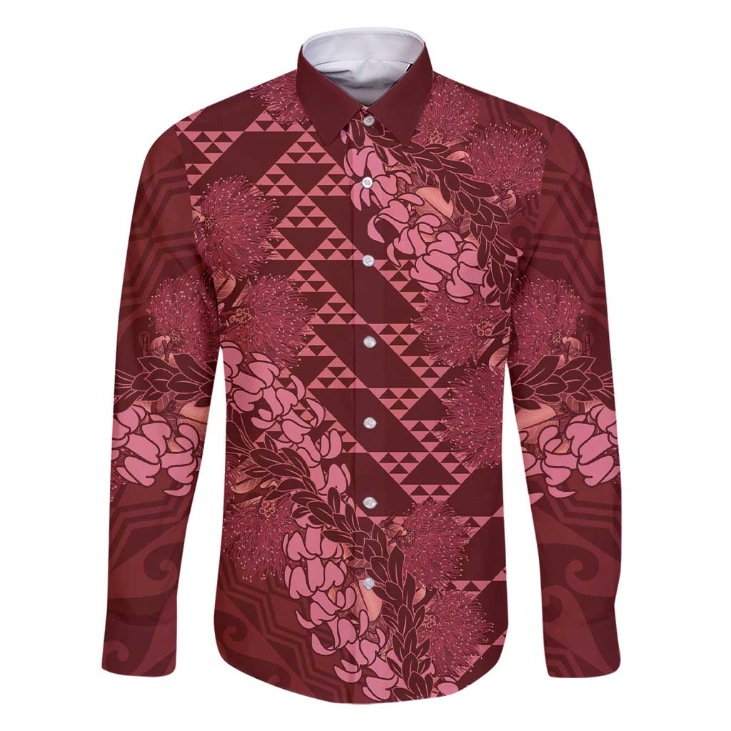 Maroon Aloha Hawaii Family Matching Short Sleeve Bodycon Dress and Hawaiian Shirt Hawaiian Kakau Ohia Lehua Lei LT14 Dad's Shirt - Long Sleeve Maroon - Polynesian Pride