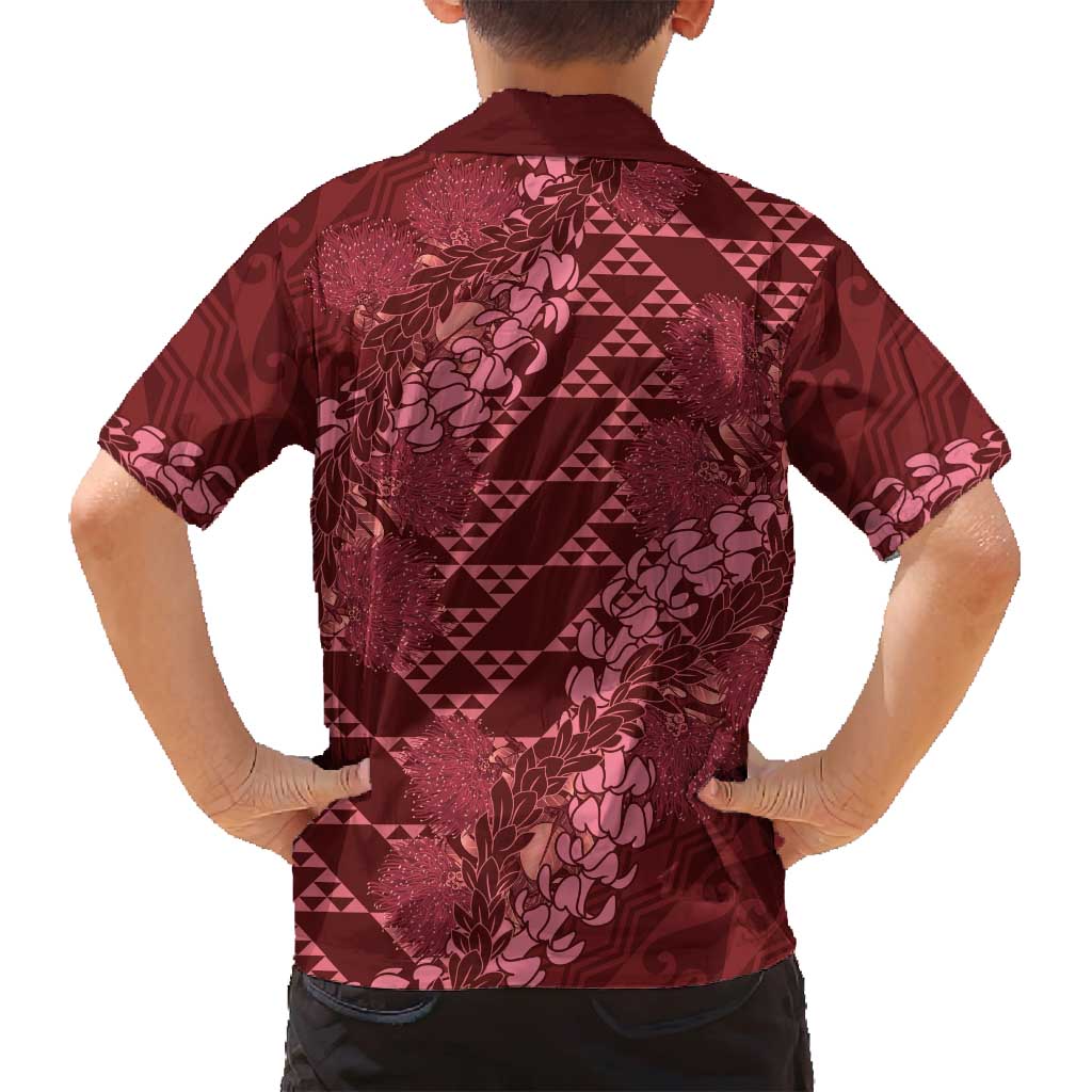 Maroon Aloha Hawaii Family Matching Summer Maxi Dress and Hawaiian Shirt Hawaiian Kakau Ohia Lehua Lei LT14 - Polynesian Pride