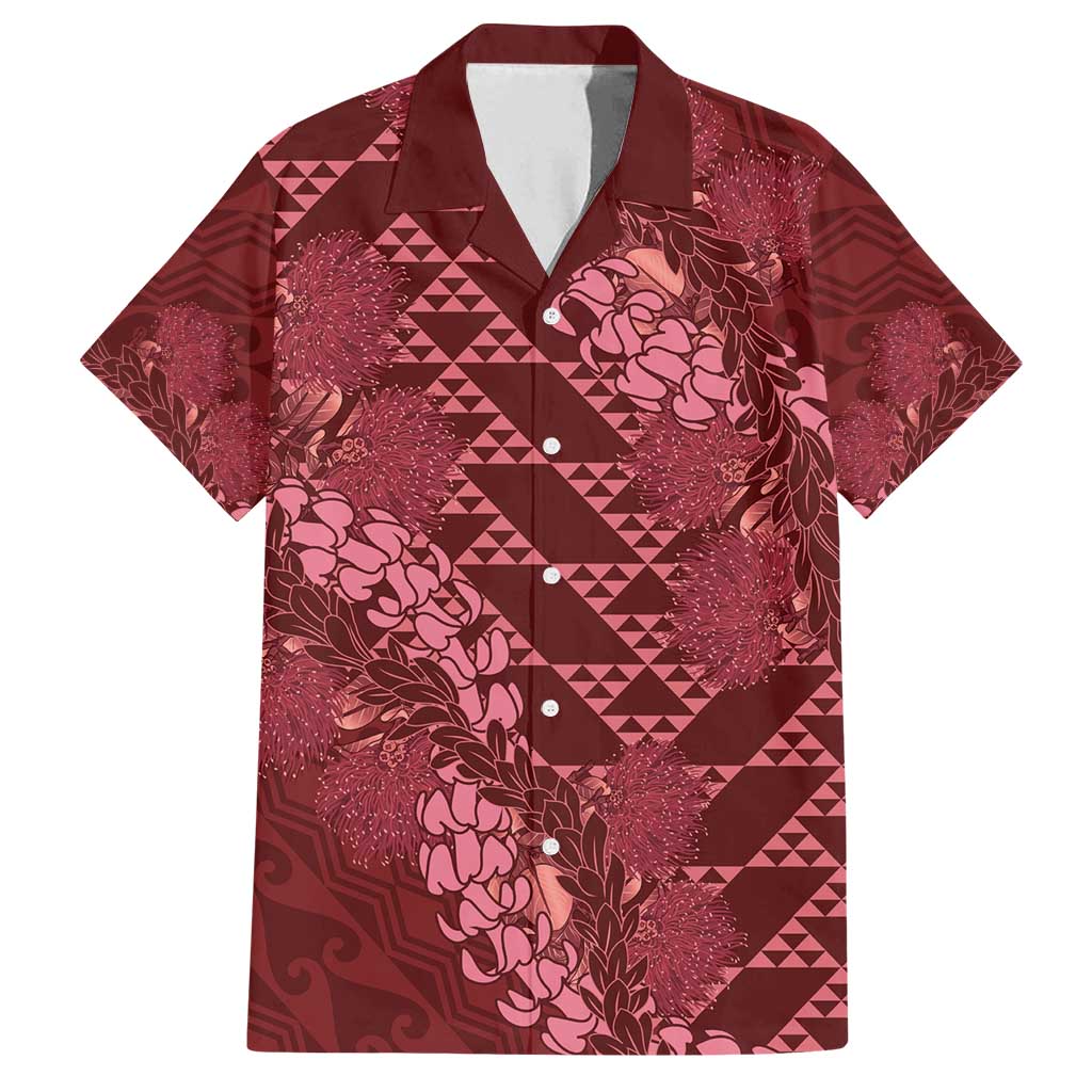Maroon Aloha Hawaii Family Matching Summer Maxi Dress and Hawaiian Shirt Hawaiian Kakau Ohia Lehua Lei LT14 Dad's Shirt - Short Sleeve Maroon - Polynesian Pride
