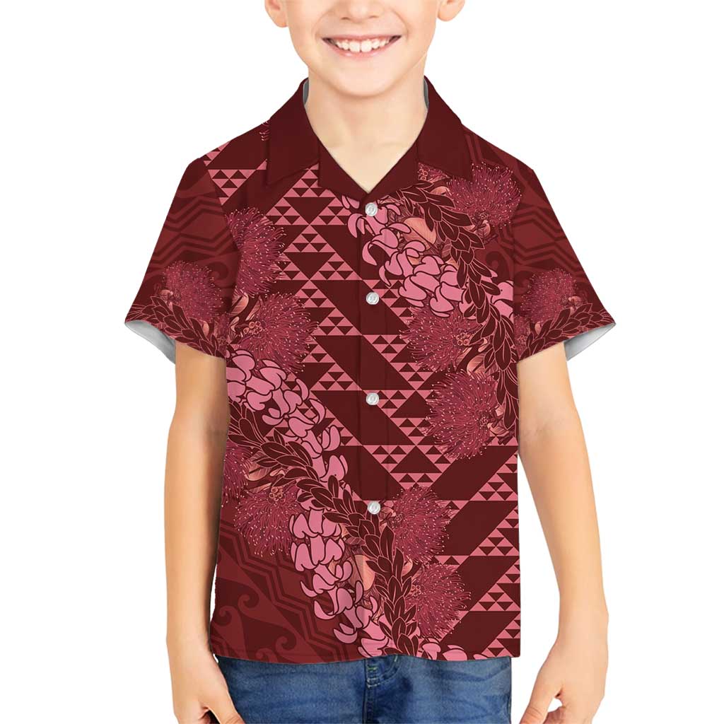 Maroon Aloha Hawaii Family Matching Tank Maxi Dress and Hawaiian Shirt Hawaiian Kakau Ohia Lehua Lei LT14 Son's Shirt Maroon - Polynesian Pride