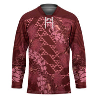 Maroon Aloha Hawaii Hockey Jersey Hawaiian Kakau Ohia Lehua Lei - Polynesian Pride