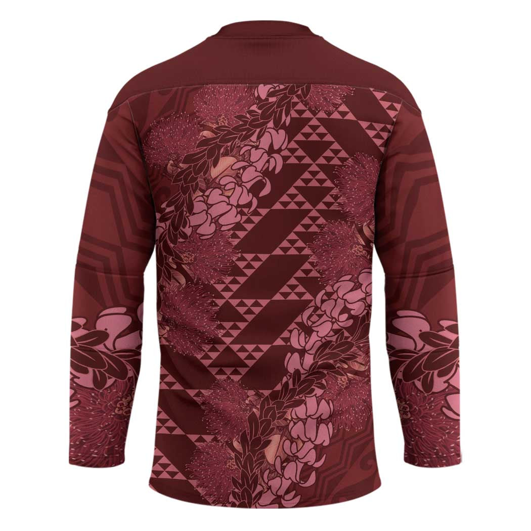 Maroon Aloha Hawaii Hockey Jersey Hawaiian Kakau Ohia Lehua Lei - Polynesian Pride