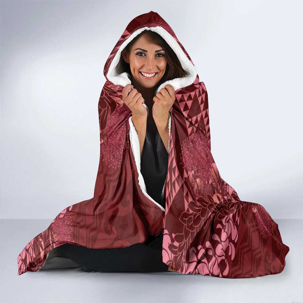 Maroon Aloha Hawaii Hooded Blanket Hawaiian Kakau Ohia Lehua Lei - Polynesian Pride