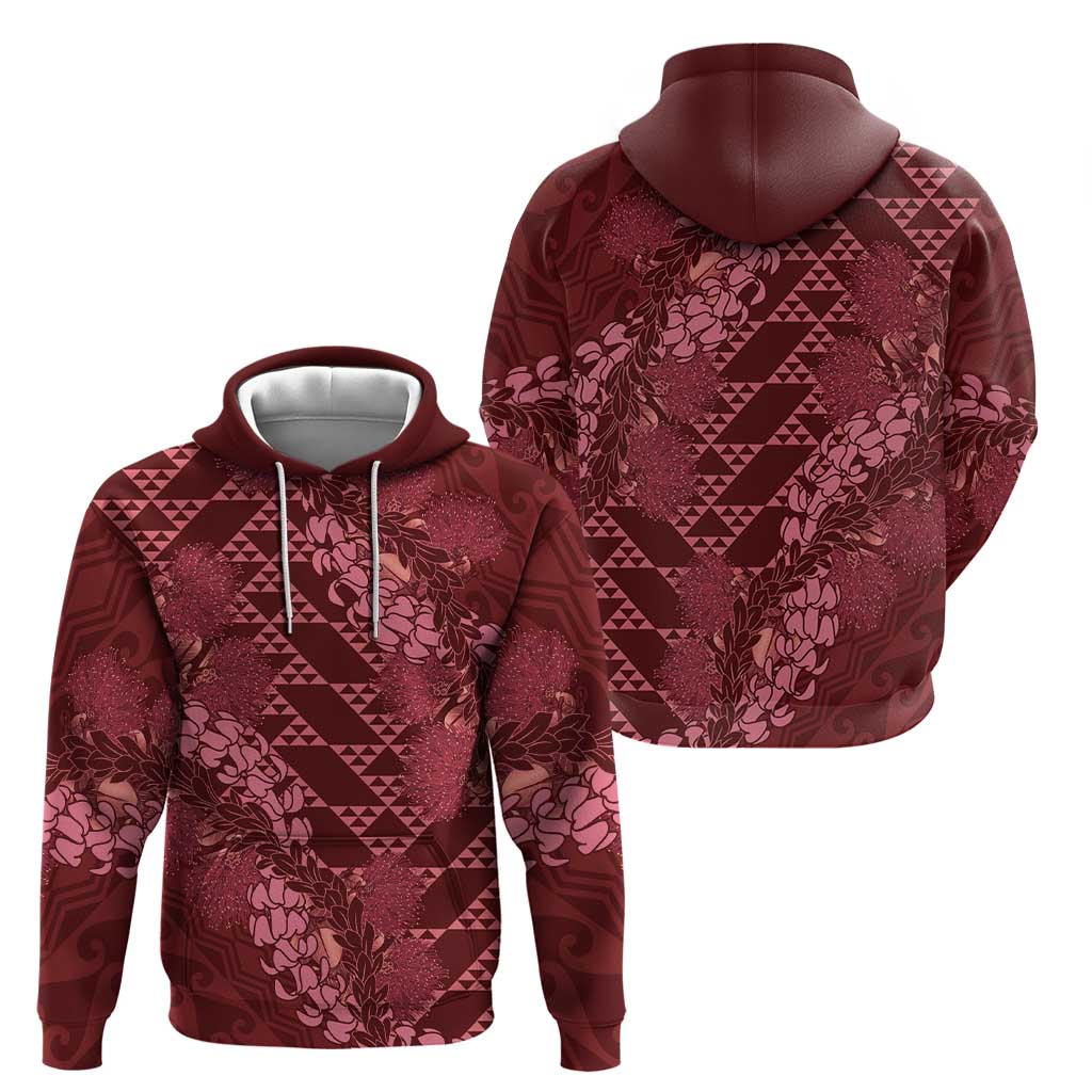 Maroon Aloha Hawaii Hoodie Hawaiian Kakau Ohia Lehua Lei - Polynesian Pride
