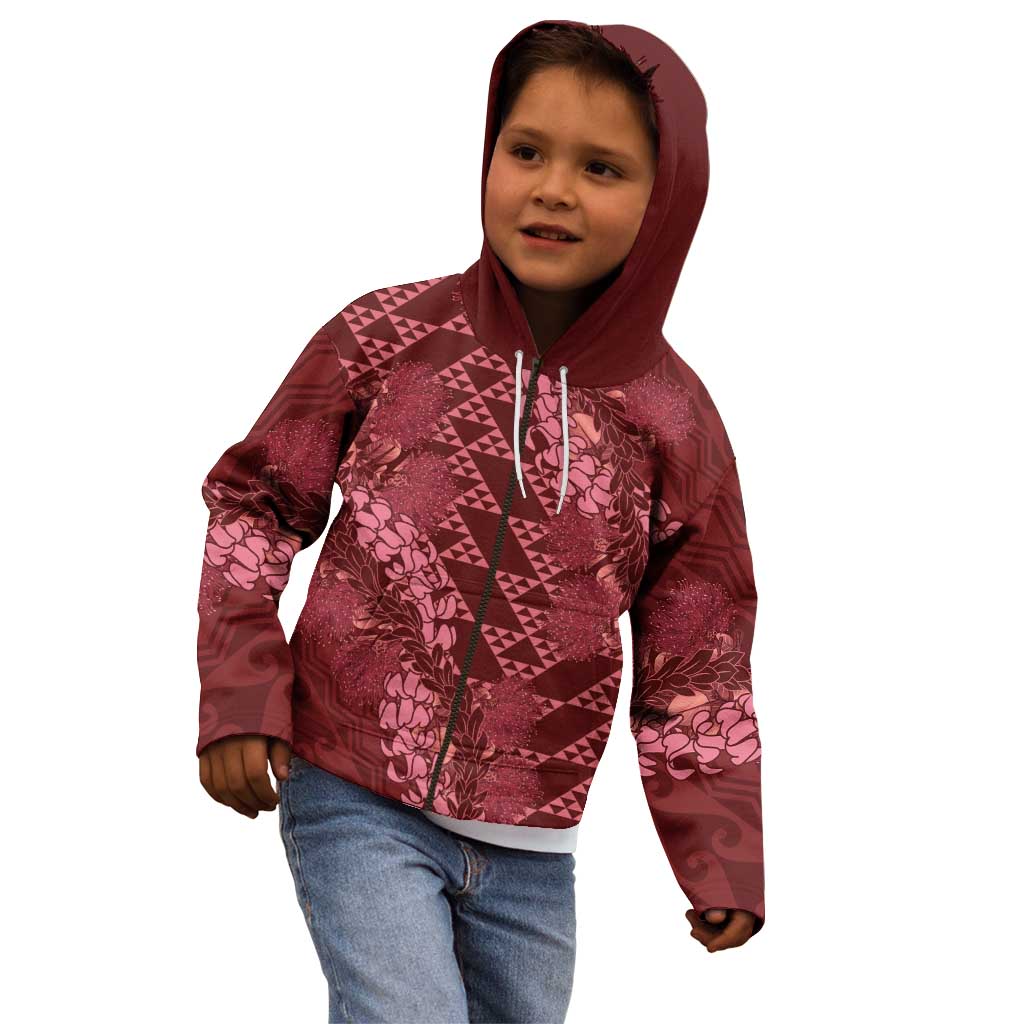 Maroon Aloha Hawaii Kid Hoodie Hawaiian Kakau Ohia Lehua Lei - Polynesian Pride