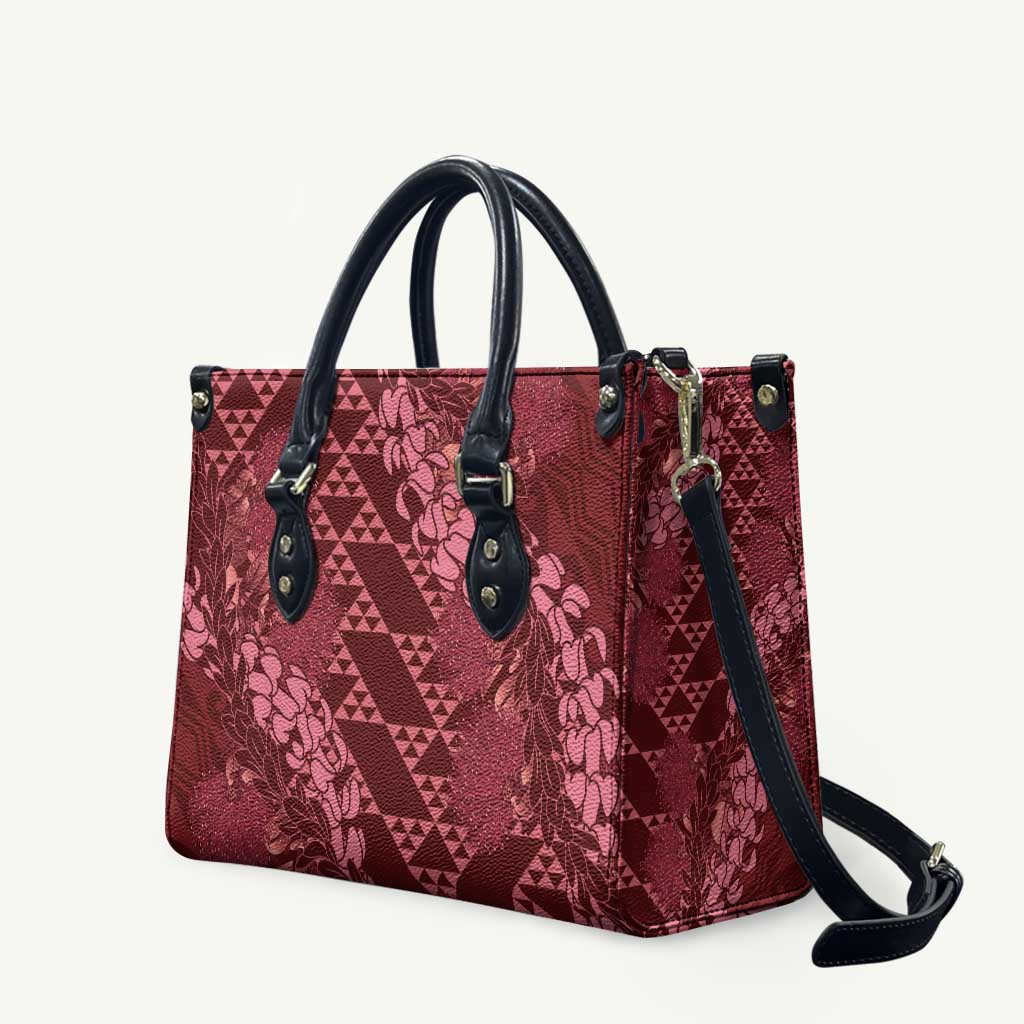 Maroon Aloha Hawaii Leather Bag Hawaiian Kakau Ohia Lehua Lei - Polynesian Pride