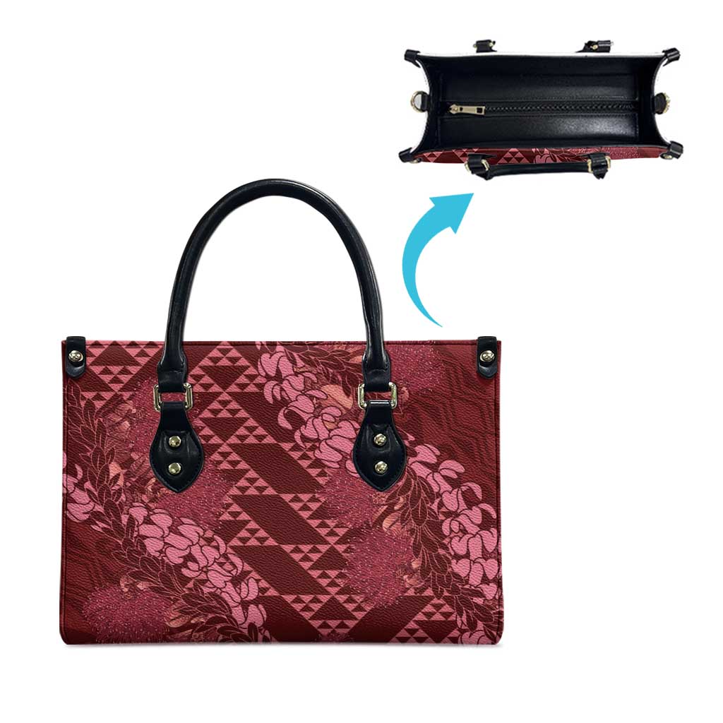 Maroon Aloha Hawaii Leather Bag Hawaiian Kakau Ohia Lehua Lei - Polynesian Pride