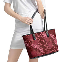 Maroon Aloha Hawaii Leather Tote Bag Hawaiian Kakau Ohia Lehua Lei - Polynesian Pride