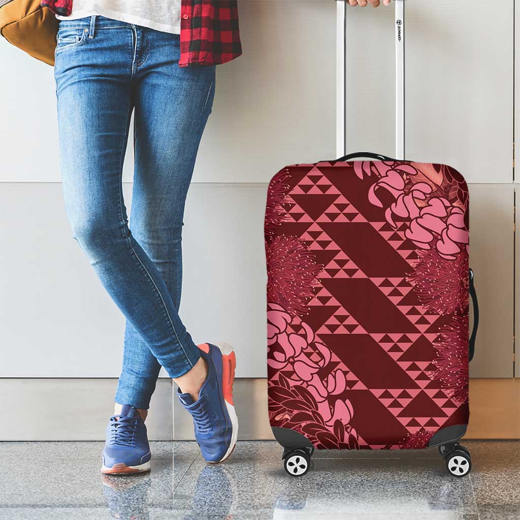 Maroon Aloha Hawaii Luggage Cover Hawaiian Kakau Ohia Lehua Lei - Polynesian Pride
