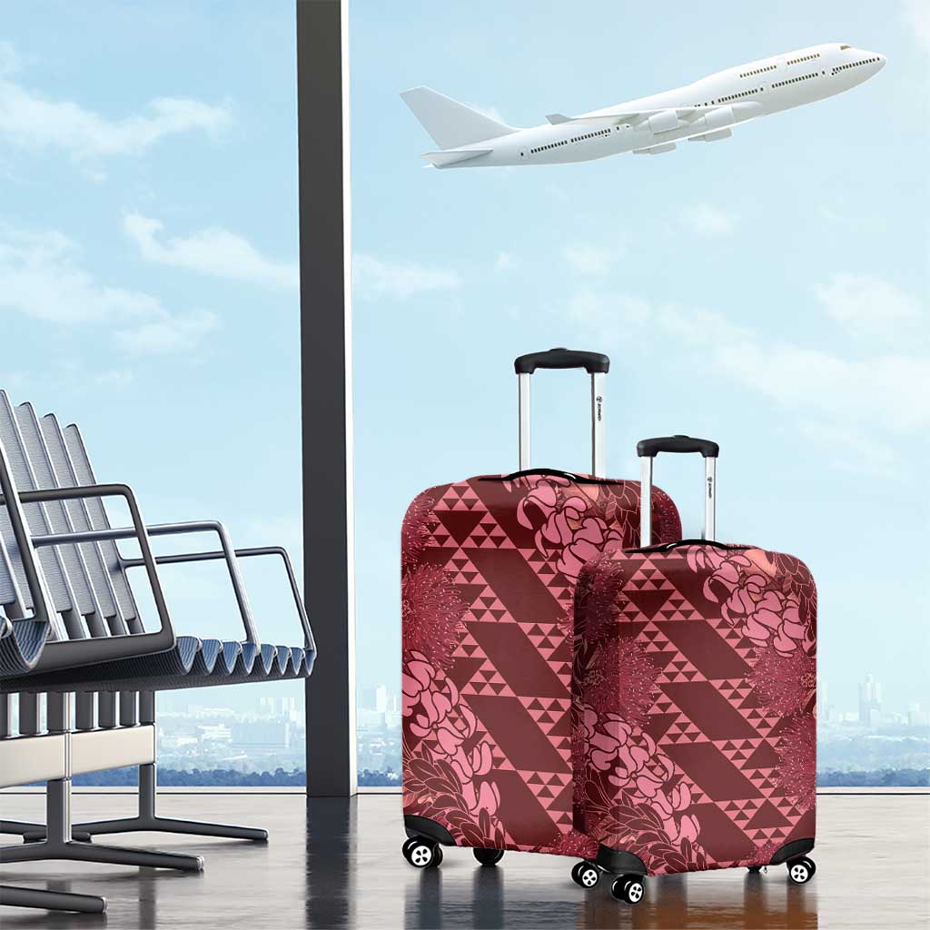 Maroon Aloha Hawaii Luggage Cover Hawaiian Kakau Ohia Lehua Lei - Polynesian Pride